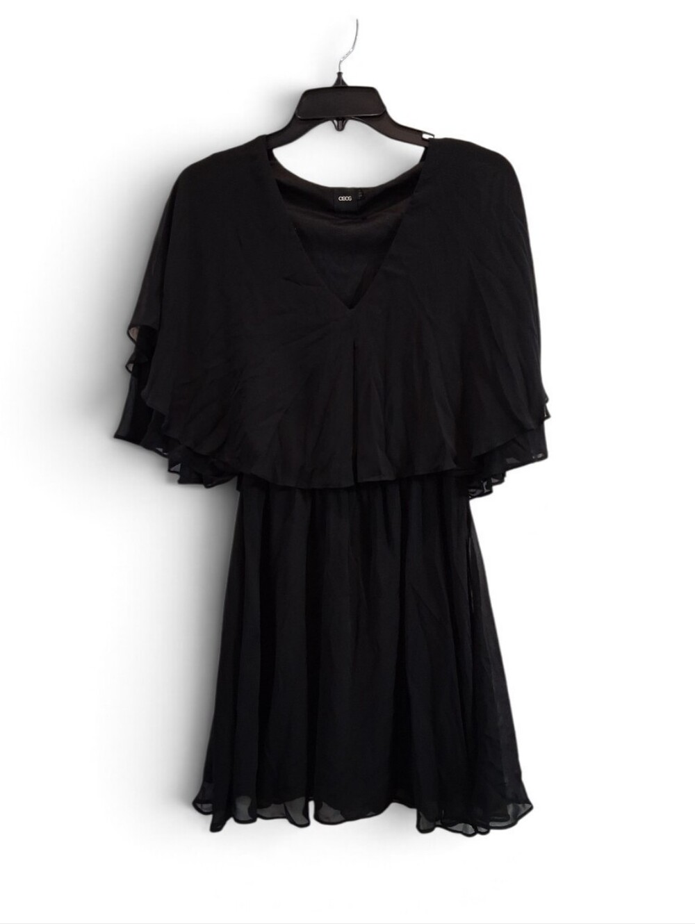 ASOS DESIGN Black Capelet Flutter Sleeve Chiffon V-Neck Mini Dress Size 4